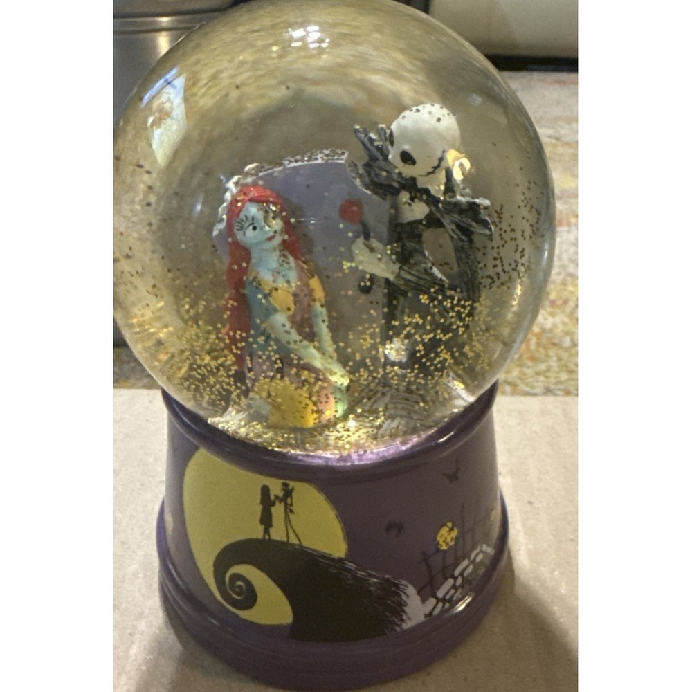 Disney Nightmare Before Christmas Jack & Sally Tombstone Light-Up Snow Globe 6"